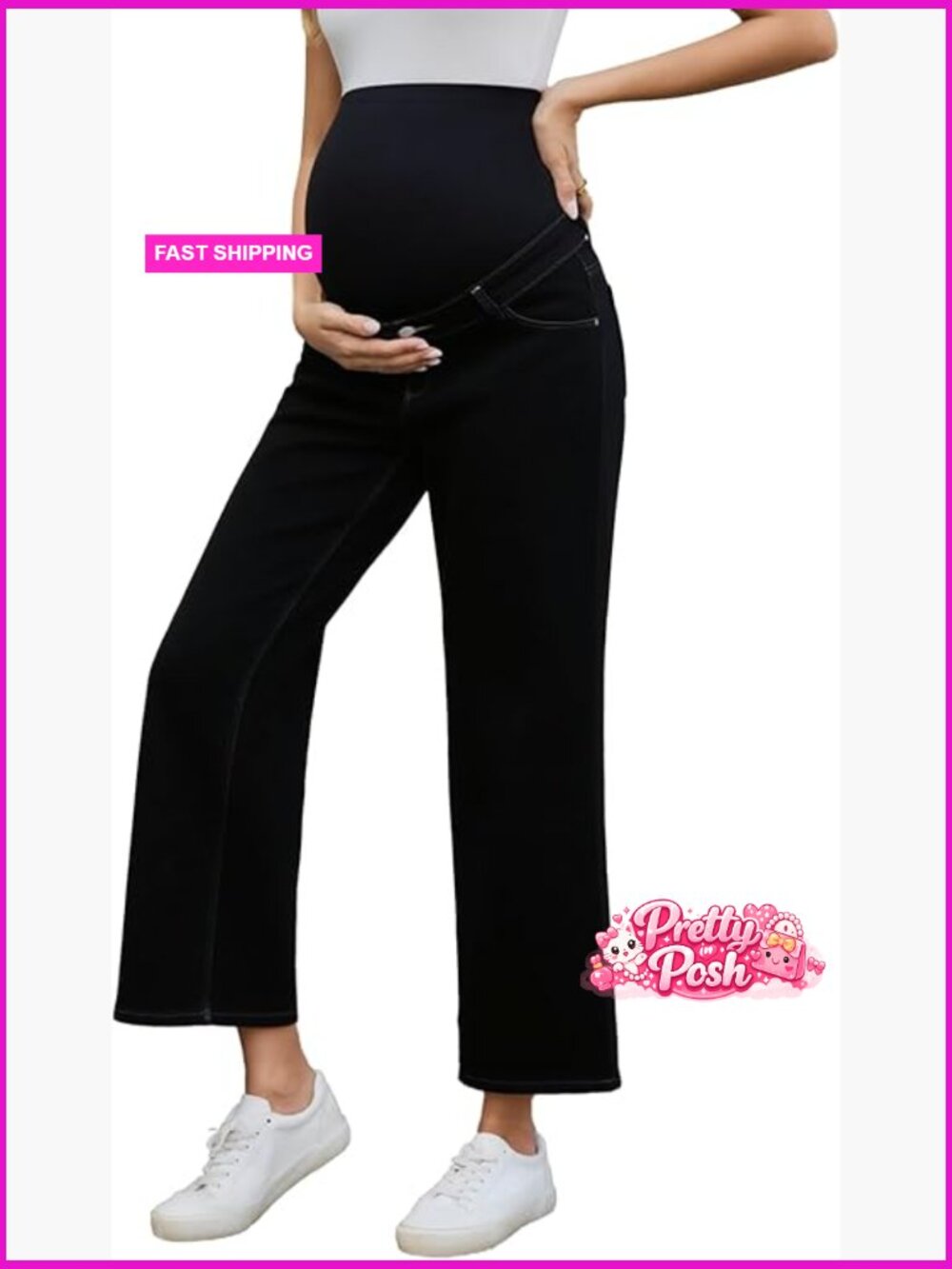 Wide Leg Maternity Jeans Over The Belly with Pockets